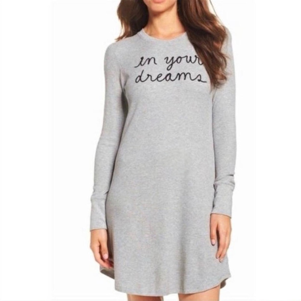 KATE SPADE 'In Your Dreams' Grey Waffle Night Shirt SIZE MEDIUM